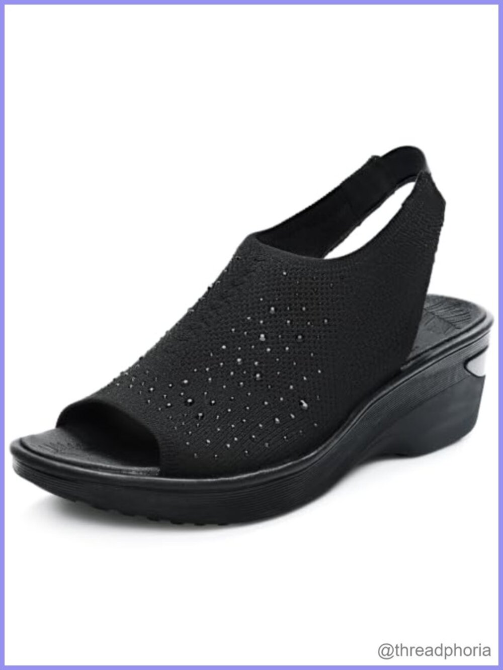 Rhinestone Slingback Peep Toe Wedge Sandals Arch Support